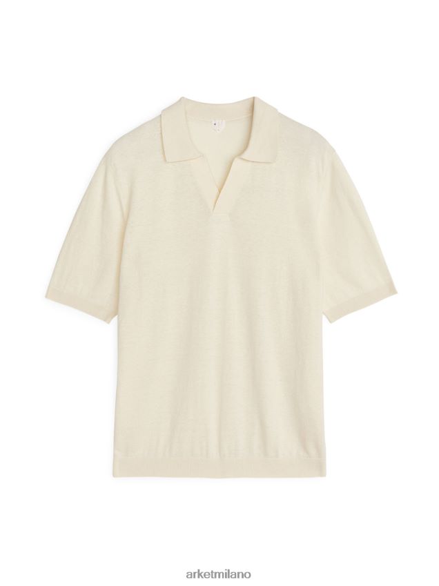 vestiario esso ARKET uomini polo in lino e cotone bianco 6F0F6L983