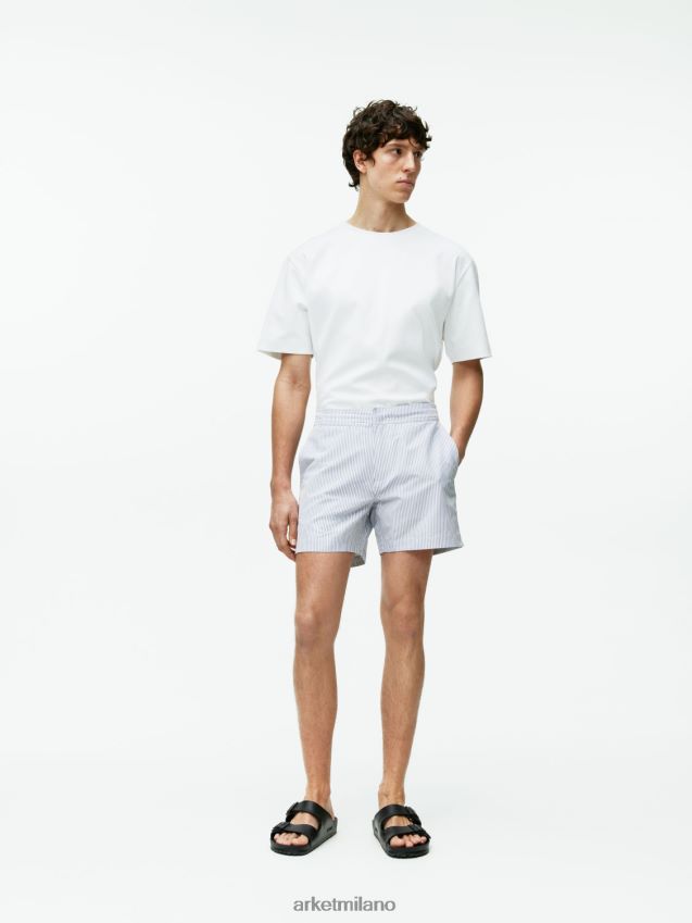 vestiario esso ARKET uomini pantaloncini da bagno in seersucker bianco blu 6F0F6L1143