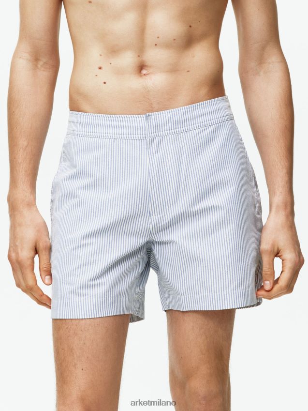 vestiario esso ARKET uomini pantaloncini da bagno in seersucker bianco blu 6F0F6L1143