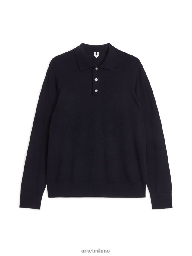 vestiario esso ARKET uomini Maglia polo in lana merino blu scuro 6F0F6L1051