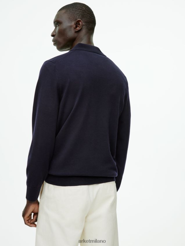 vestiario esso ARKET uomini Maglia polo in lana merino blu scuro 6F0F6L1051