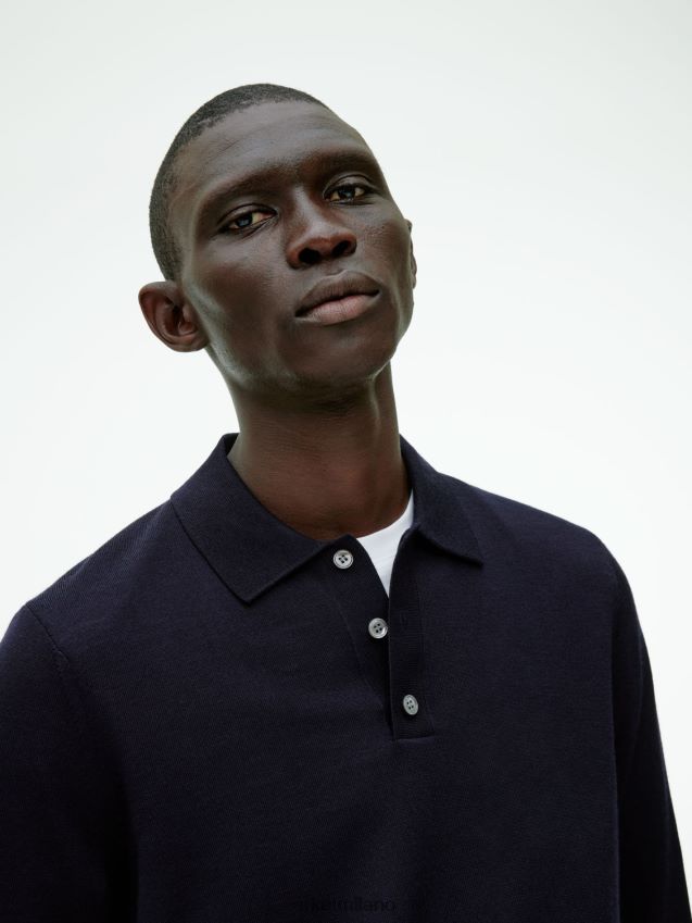 vestiario esso ARKET uomini Maglia polo in lana merino blu scuro 6F0F6L1051