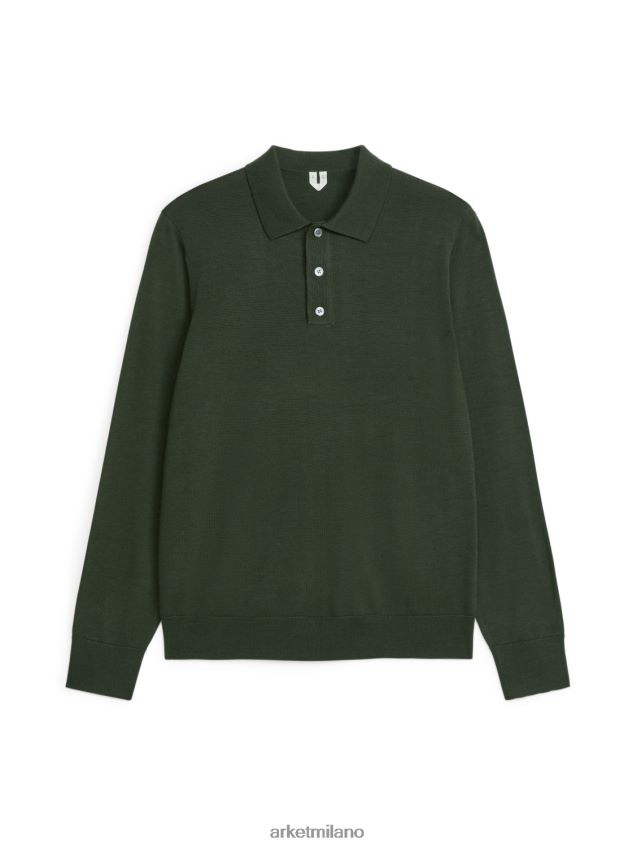 vestiario esso ARKET uomini Maglia polo in lana merino verde scuro 6F0F6L1047