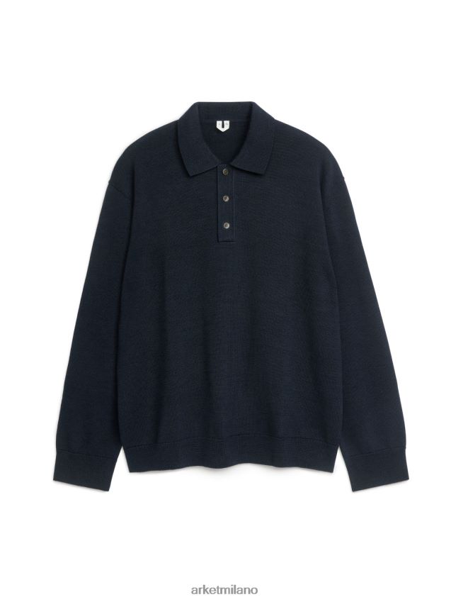 vestiario esso ARKET uomini Polo in lana merino a maniche lunghe blu scuro 6F0F6L1049