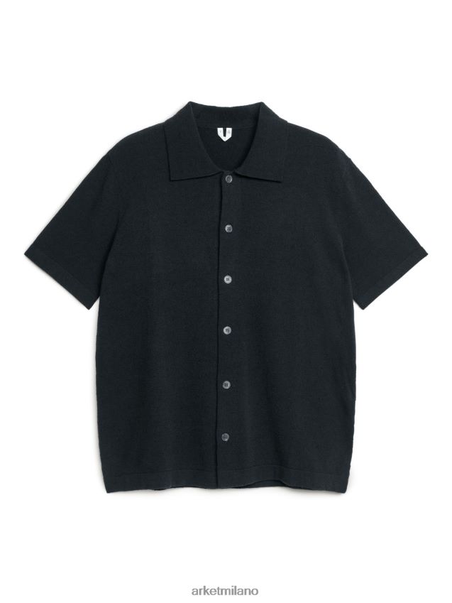 vestiario esso ARKET uomini camicia in maglia a maniche corte nero 6F0F6L949