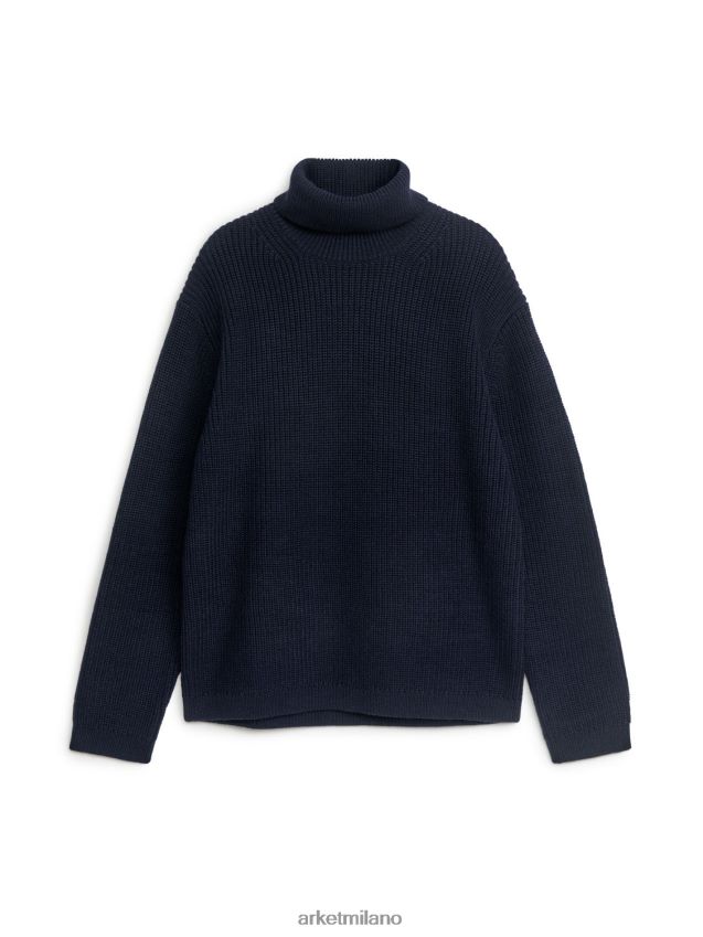 vestiario esso ARKET uomini maglione a collo alto in lana pesante blu scuro 6F0F6L1180