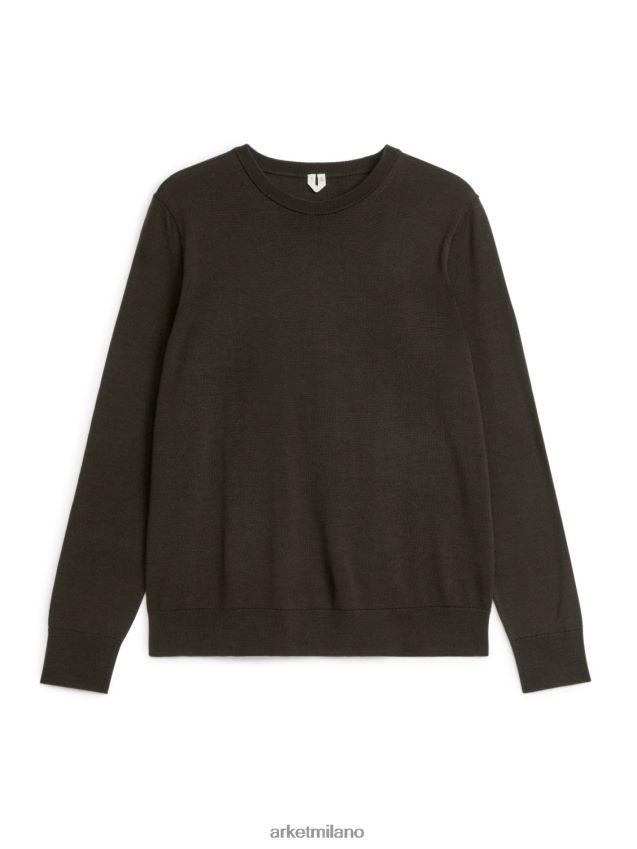 vestiario esso ARKET uomini maglione in lana merino a maglia fine Marrone scuro 6F0F6L1174