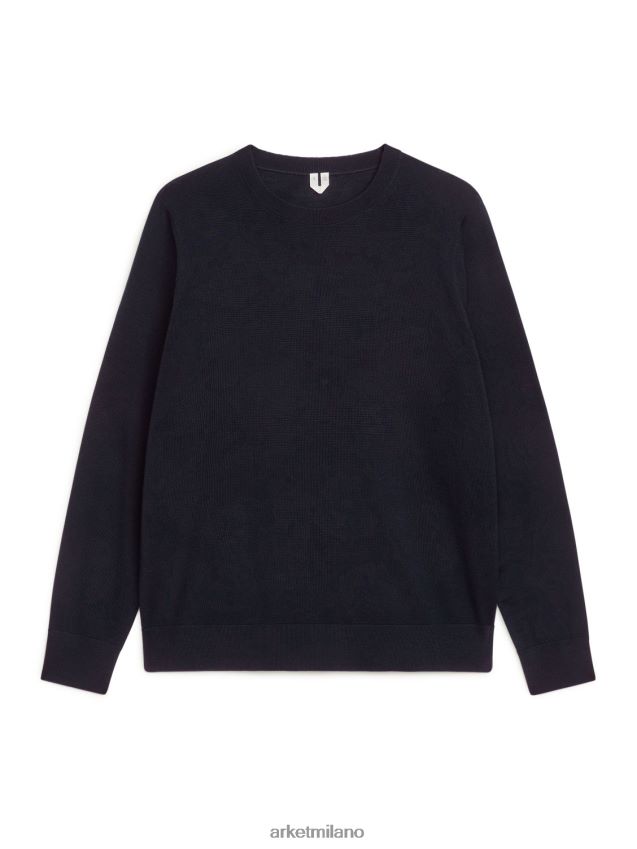 vestiario esso ARKET uomini maglione in lana merino a maglia fine blu scuro 6F0F6L1195