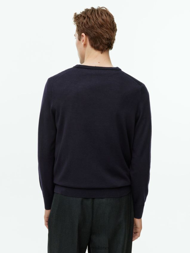 vestiario esso ARKET uomini maglione in lana merino a maglia fine blu scuro 6F0F6L1195