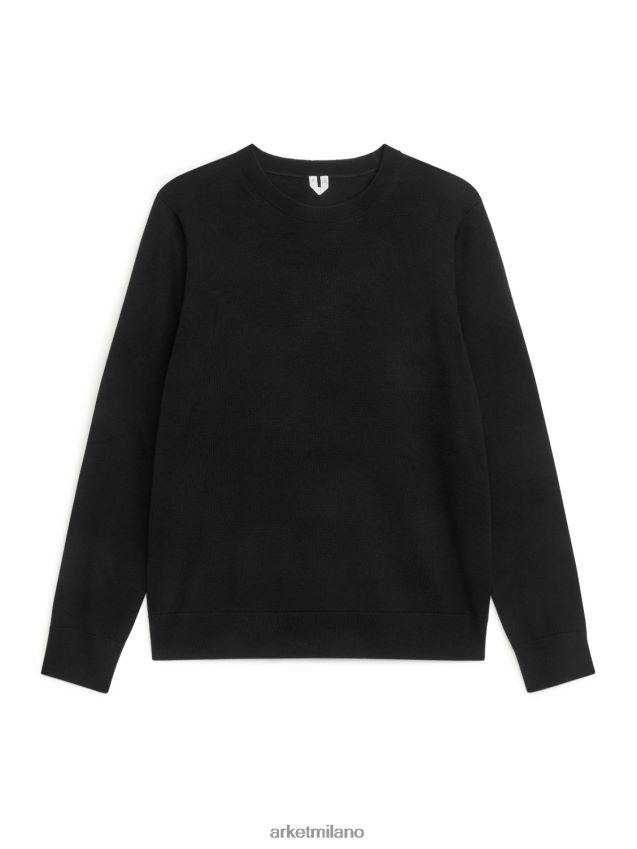 vestiario esso ARKET uomini maglione in lana merino a maglia fine nero 6F0F6L1196