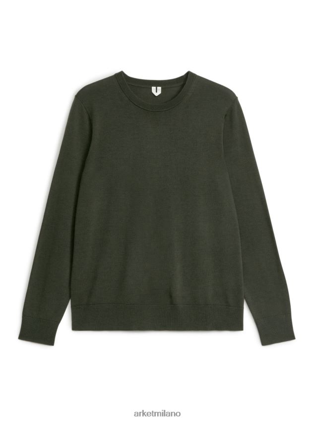 vestiario esso ARKET uomini maglione in lana merino a maglia fine verde scuro 6F0F6L1176