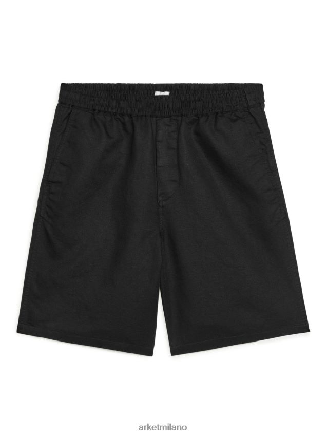 vestiario esso ARKET uomini shorts con coulisse in cotone-lino nero 6F0F6L1121