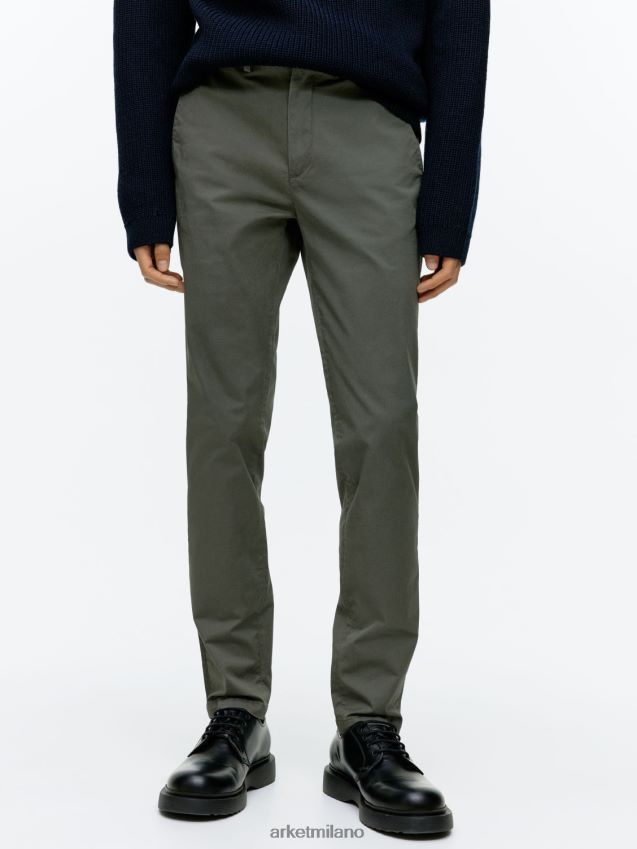vestiario esso ARKET uomini pantaloni chino slim elasticizzati verde kaki 6F0F6L1071