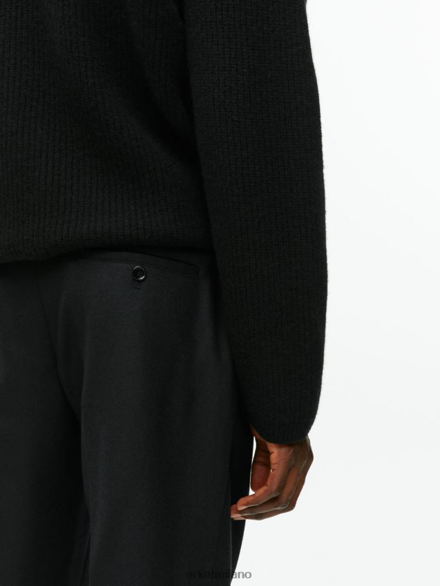 vestiario esso ARKET uomini pantaloni cropped affusolati in lana nero 6F0F6L1087
