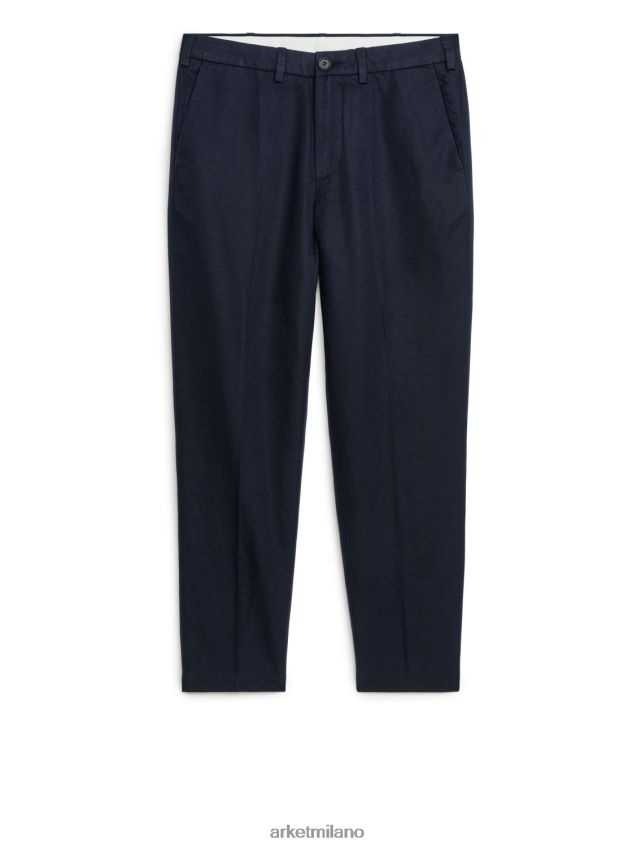 vestiario esso ARKET uomini pantaloni cropped regolari in cotone-lino blu scuro 6F0F6L1061