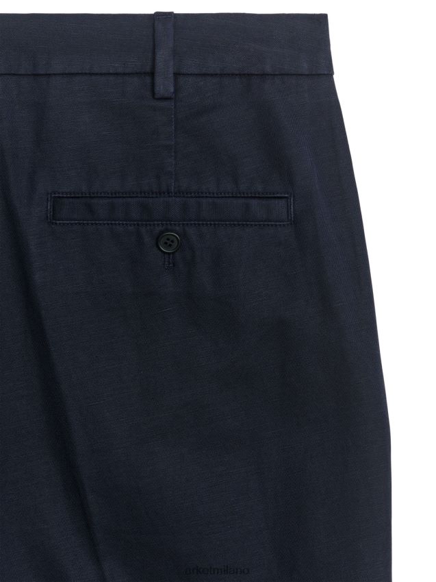 vestiario esso ARKET uomini pantaloni cropped regolari in cotone-lino blu scuro 6F0F6L1061